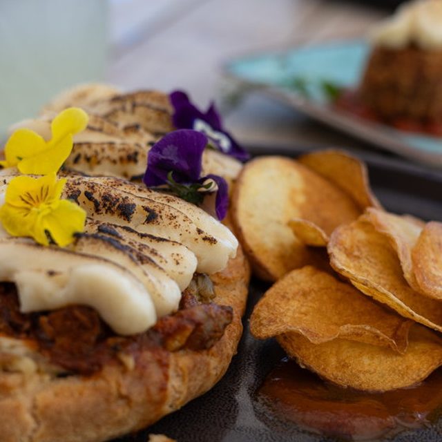 Éclair moussaka, a modern Mediterranean dish at Alaya on Xi Beach, Kefalonia