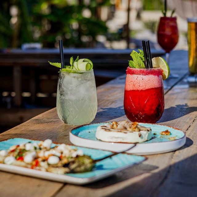 Summer cocktails and small plates at Alaya beach bar, Kefalonia