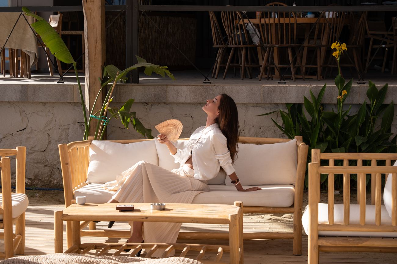 Relaxing on a daybed at Alaya