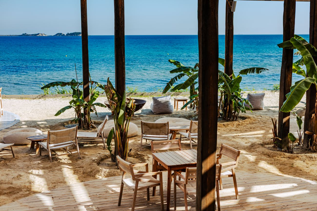 Sea view through the wooden pergola